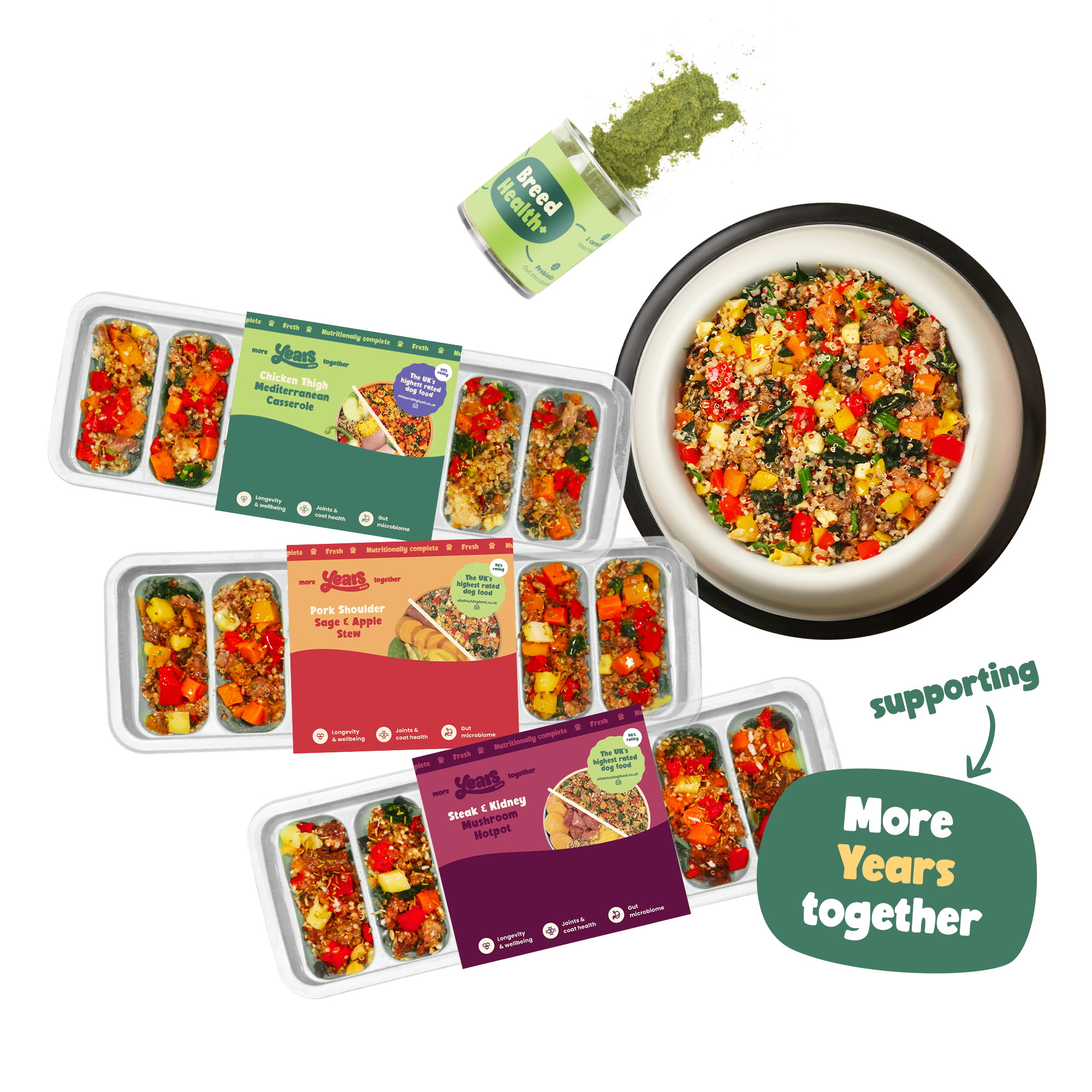 three trays of hypoallergic dog food uk and breed health supplement