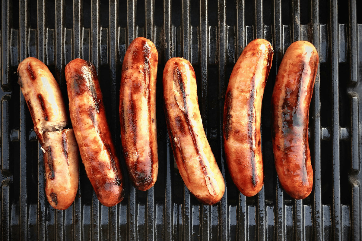 Sausages on a grill