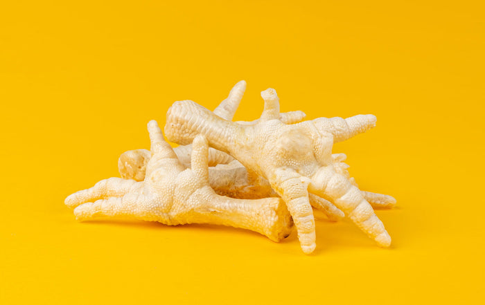 Chicken feet on a yellow background