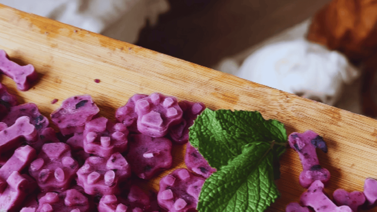 dog with purple paw shaped mints