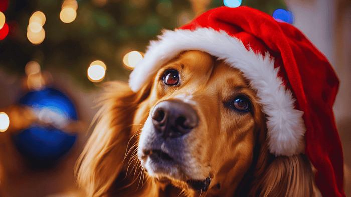 dog wearing santa hat
