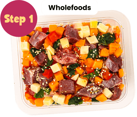 Rectangle tray of 60% prime meats and vibrant vegetables, and wholefoods